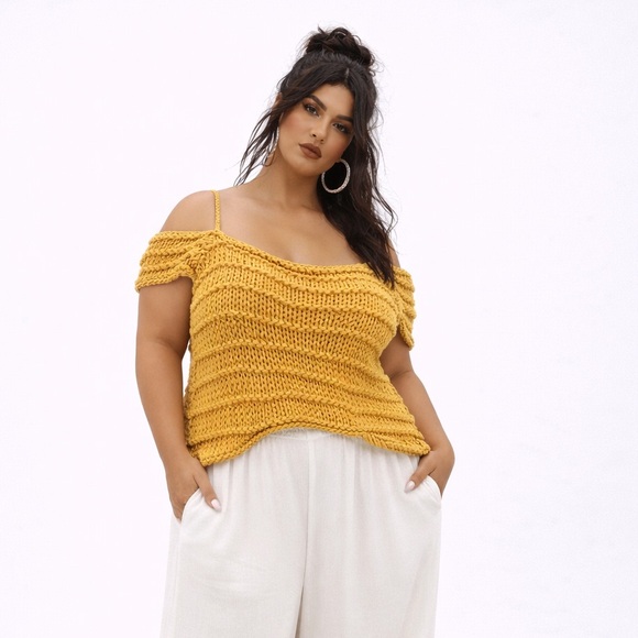 Hand-Knit Organic Cotton Off-Shoulder Top, Artisan Boho Knit | Plus Size 2XL-3XL - Picture 4 of 7
